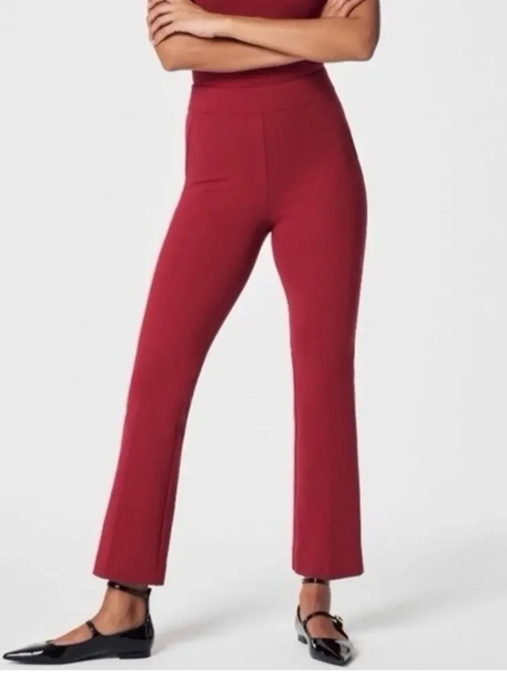 SPANX The Perfect Pant" or "On-the-Go" Kick Flare style.